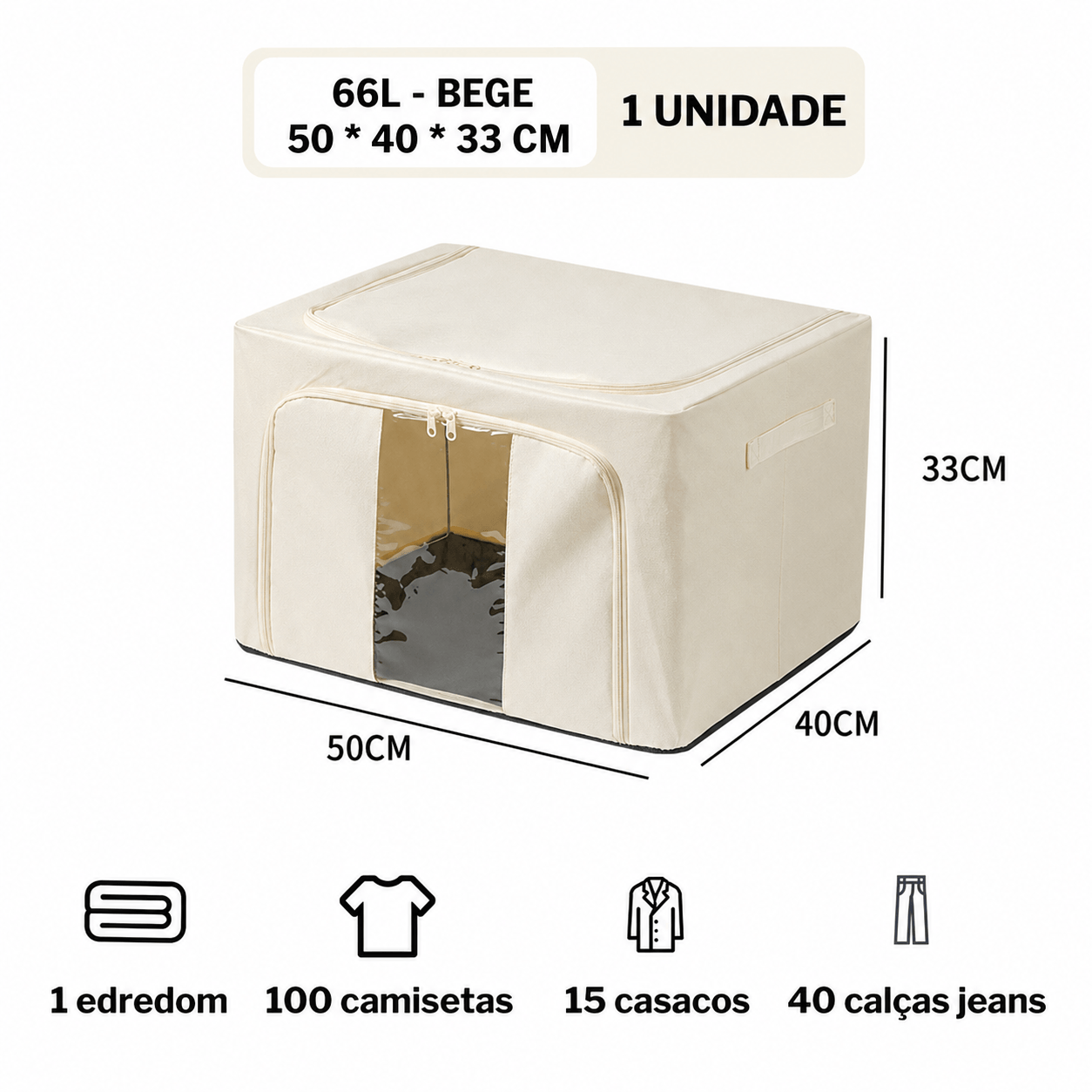 Caixa Organizadora Dobrável com Visor – 24L, 66L ou 100L
