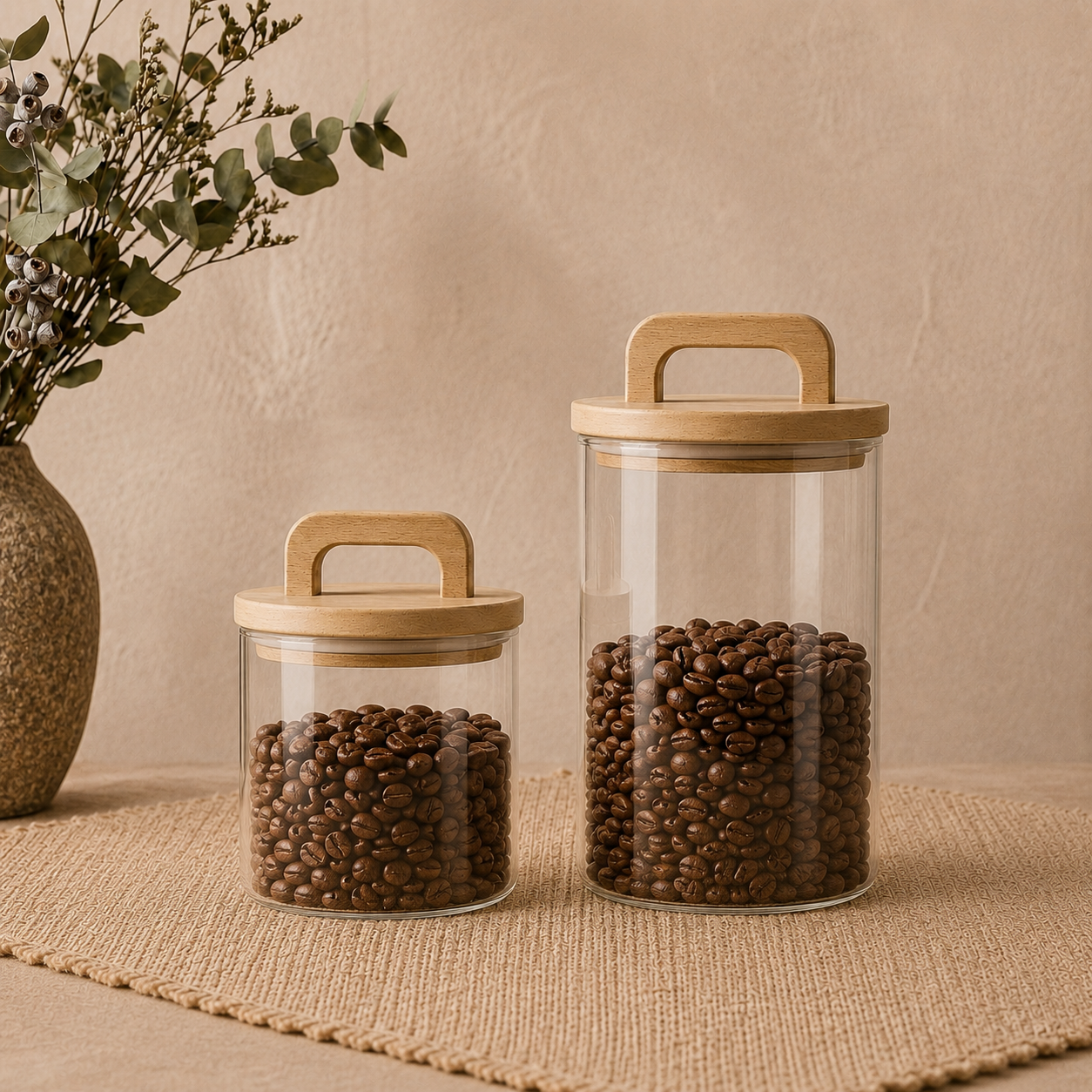 Pote Hermético de Vidro com Alça de Bambu | Estilo e Praticidade