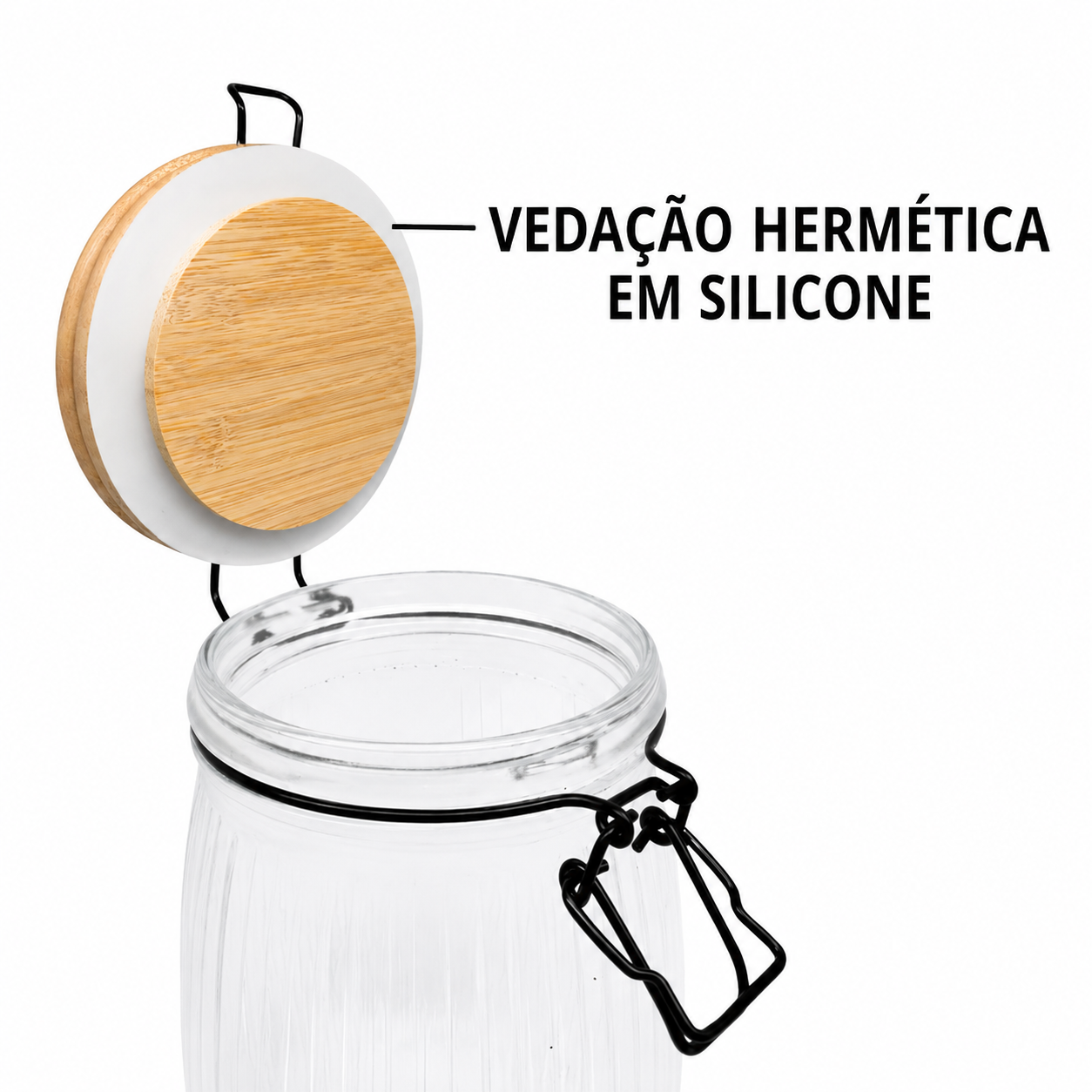 Pote de Vidro Hermético com Tampa de Bambu 1,2l