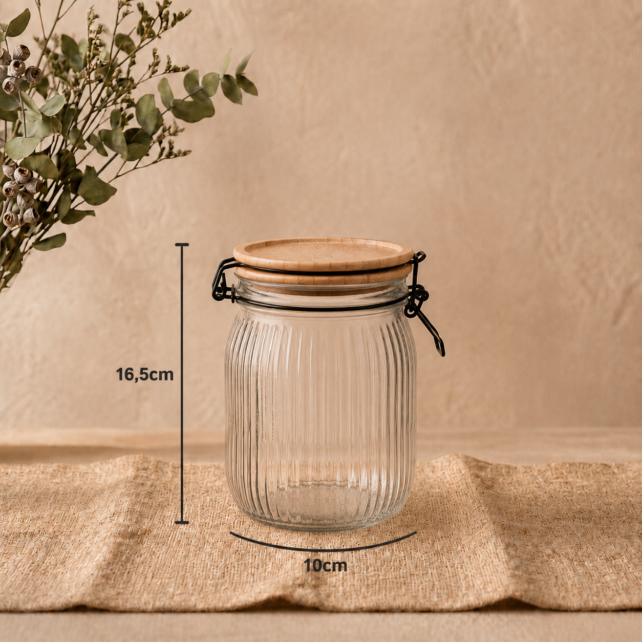 Pote de Vidro Hermético com Tampa de Bambu 1,2l