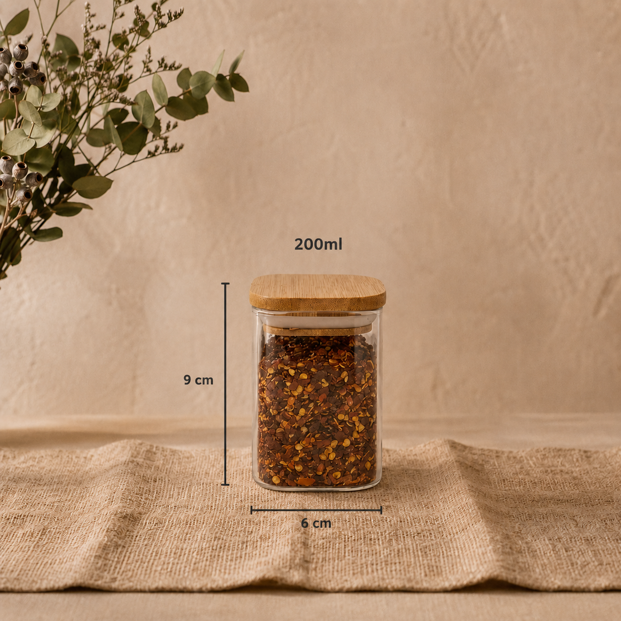 Kit 4 Potes de Vidro Hermético Quadrado — Tampa Bambu