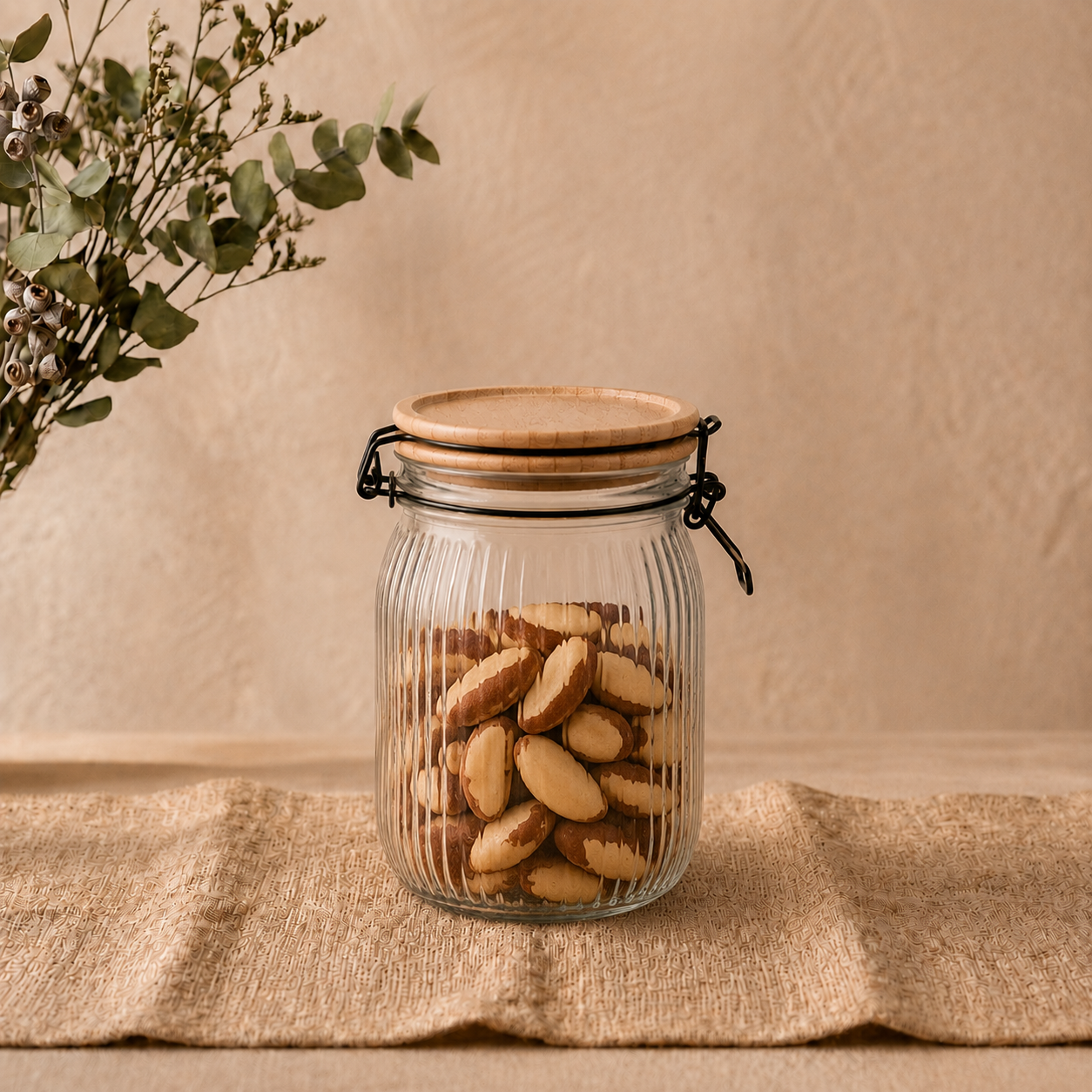 Pote de Vidro Hermético com Tampa de Bambu 1,2l
