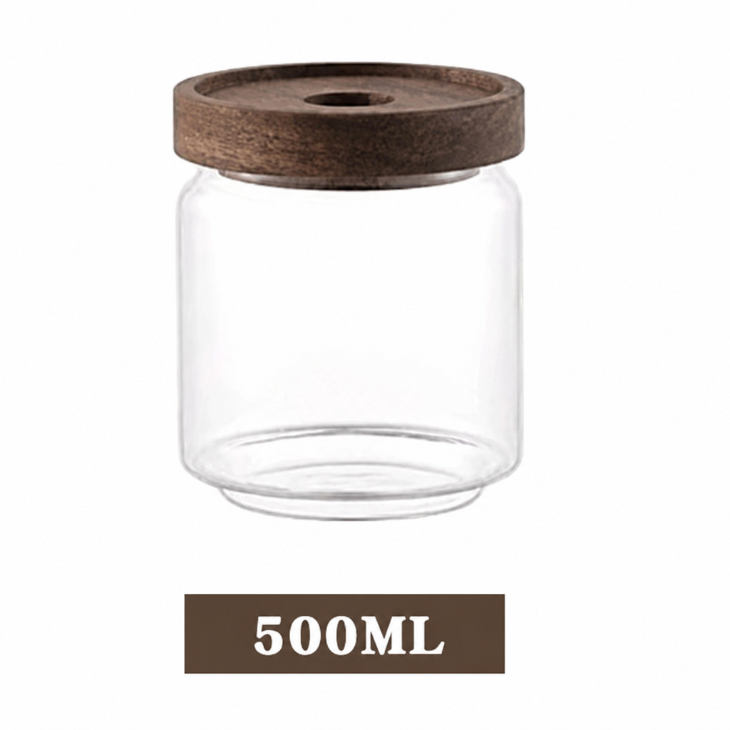 Potes de Vidro com Tampa de Madeira 350, 500, 750 e 1000 ml