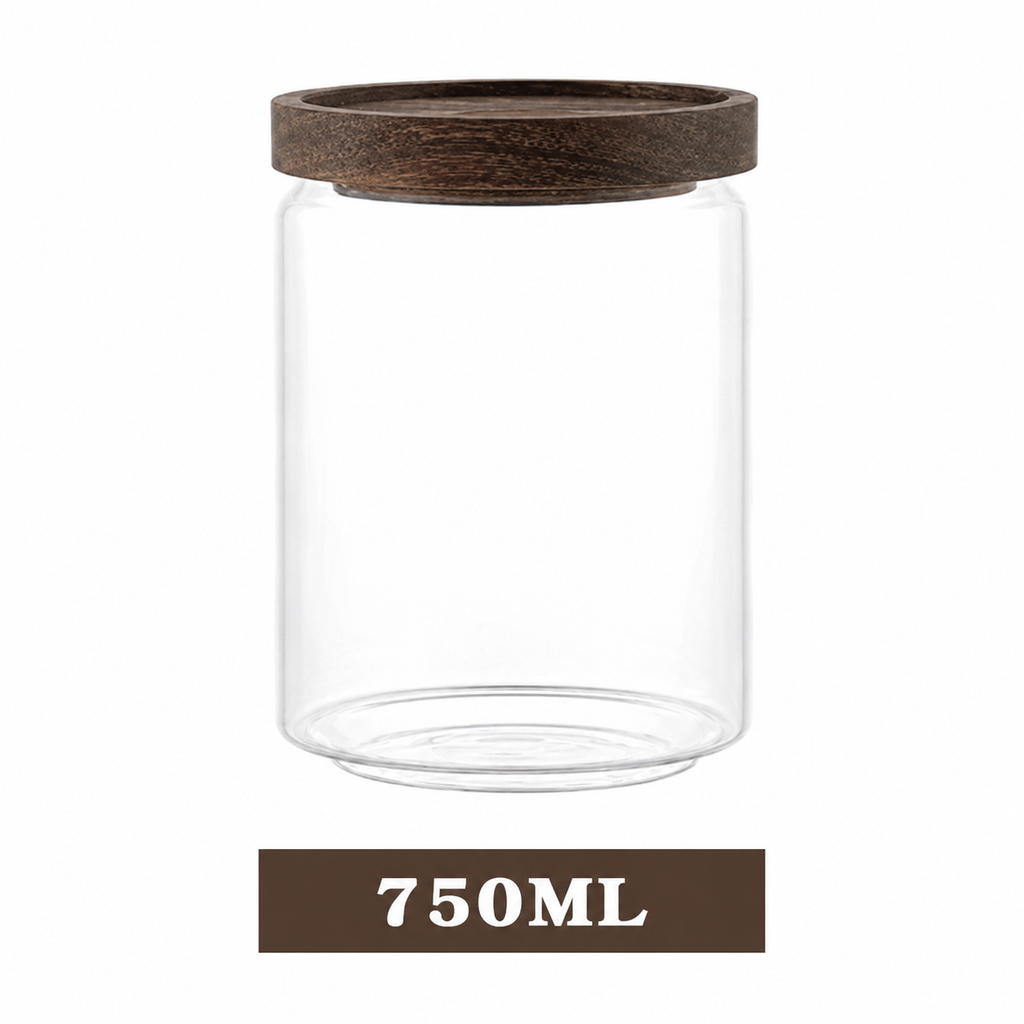 Potes de Vidro com Tampa de Madeira 350, 500, 750 e 1000 ml