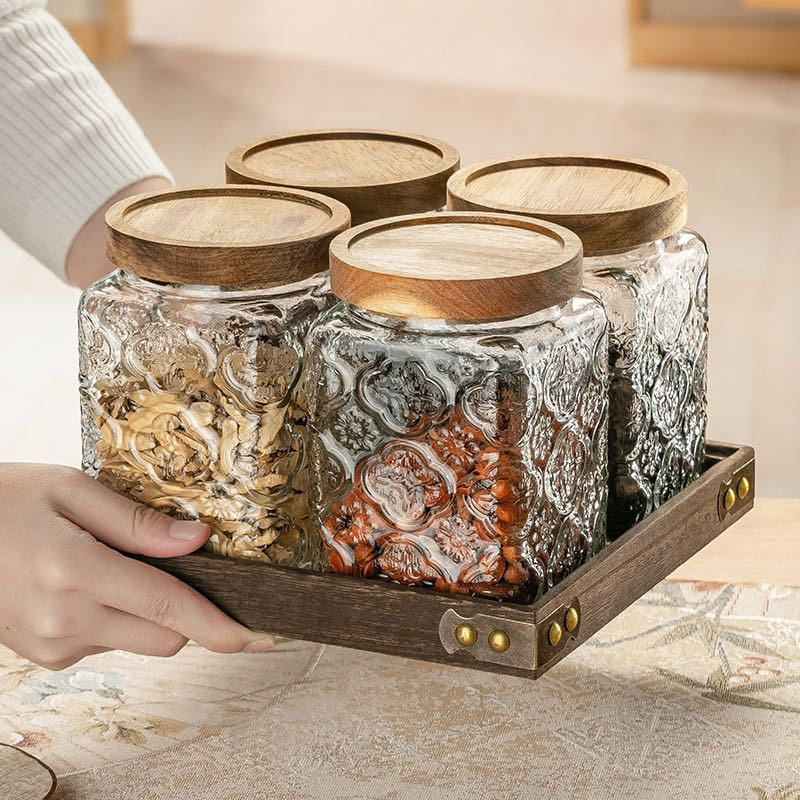Pote Hermético de Vidro com Tampa de Banbu 745ml/985ml/1155ml