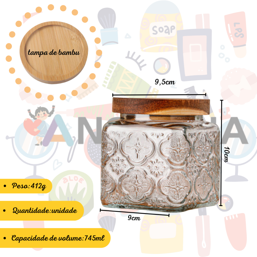 Pote Hermético de Vidro com Tampa de Banbu 745ml/985ml/1155ml