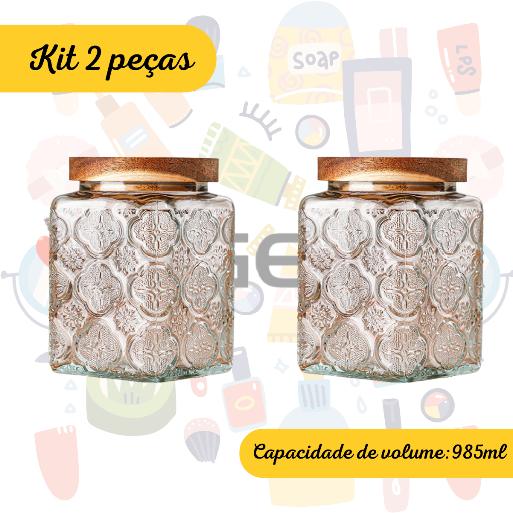 Pote Hermético de Vidro com Tampa de Banbu 745ml/985ml/1155ml