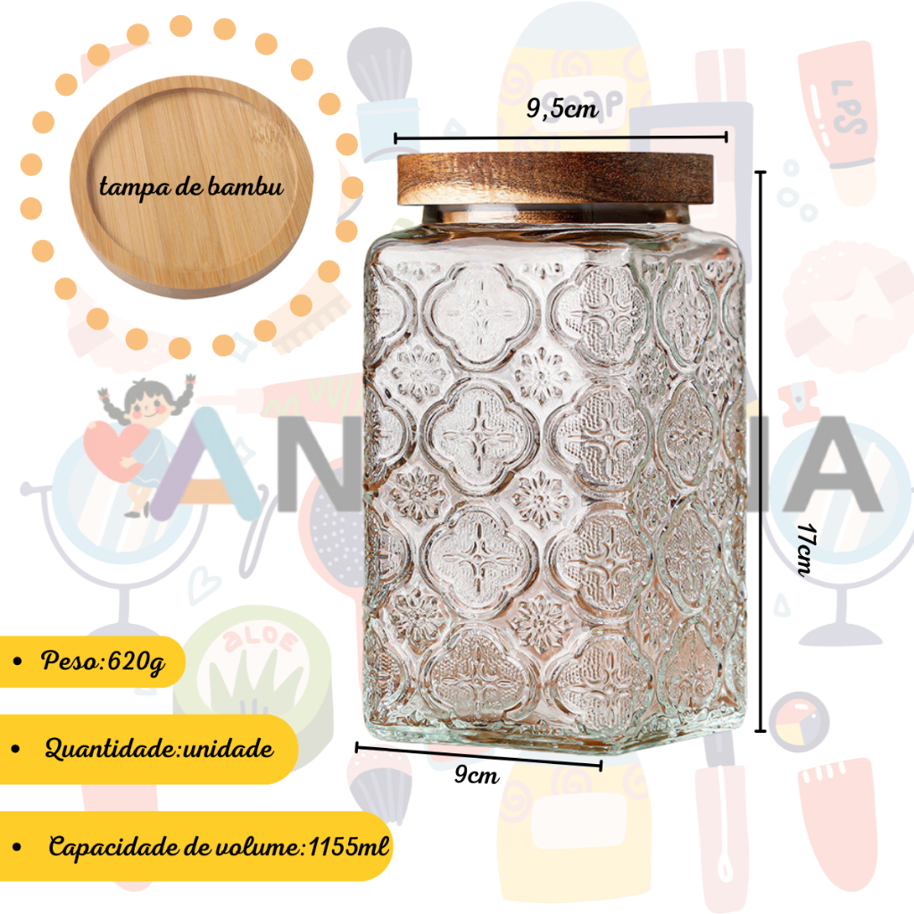 Pote Hermético de Vidro com Tampa de Banbu 745ml/985ml/1155ml