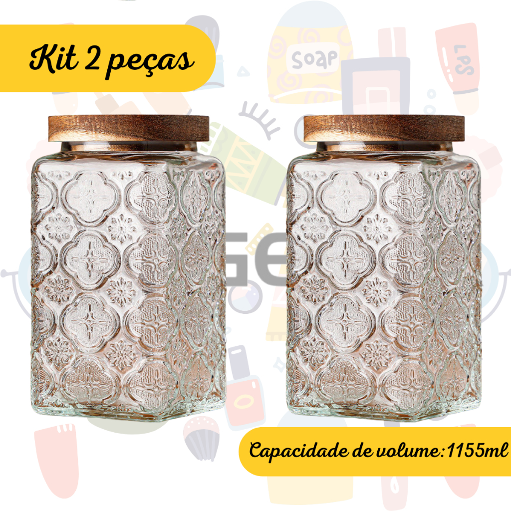 Pote Hermético de Vidro com Tampa de Banbu 745ml/985ml/1155ml