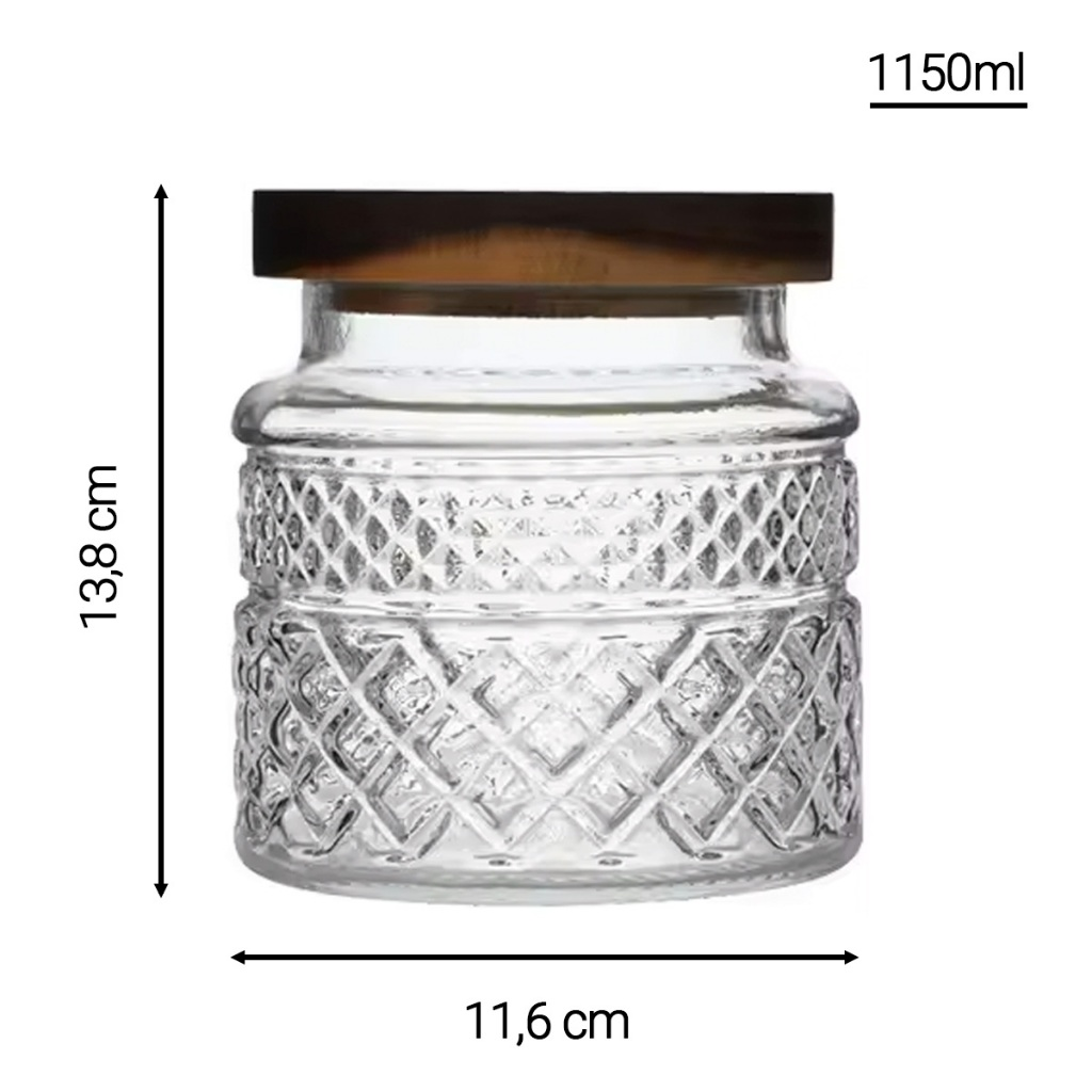 Pote De Vidro Hermético 1150ml Com Tampa De Madeira Elegante