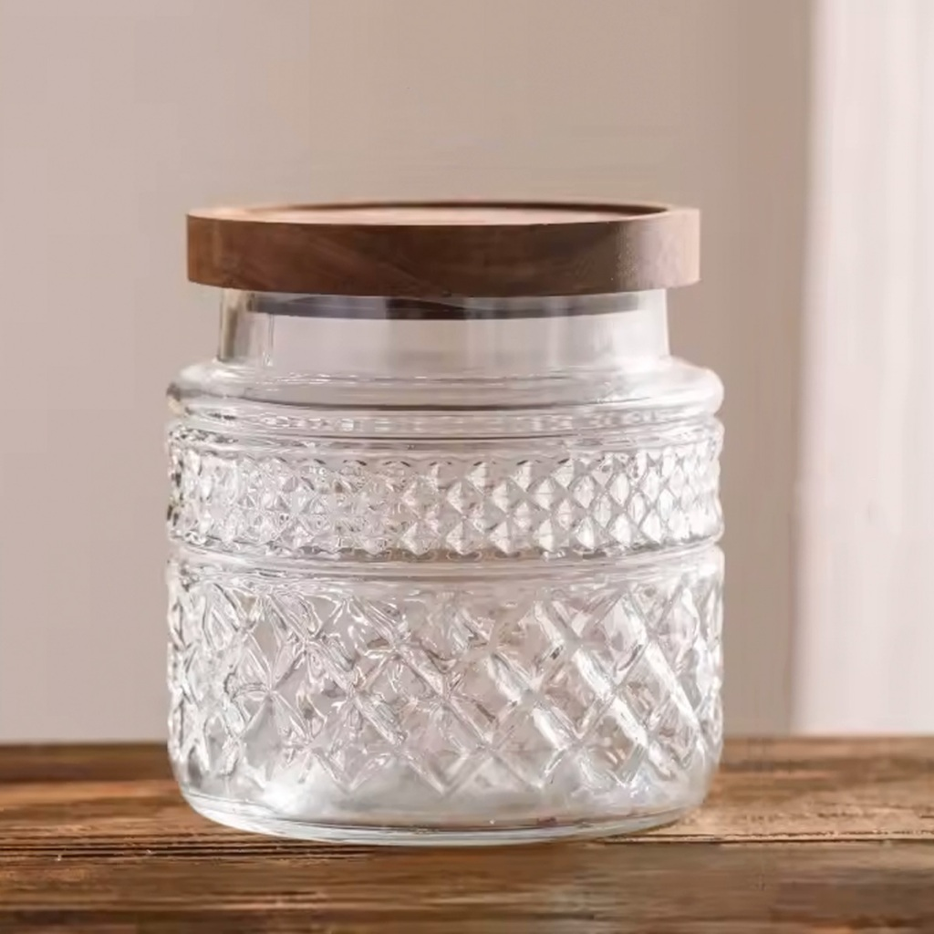 Pote De Vidro Hermético 1150ml Com Tampa De Madeira Elegante