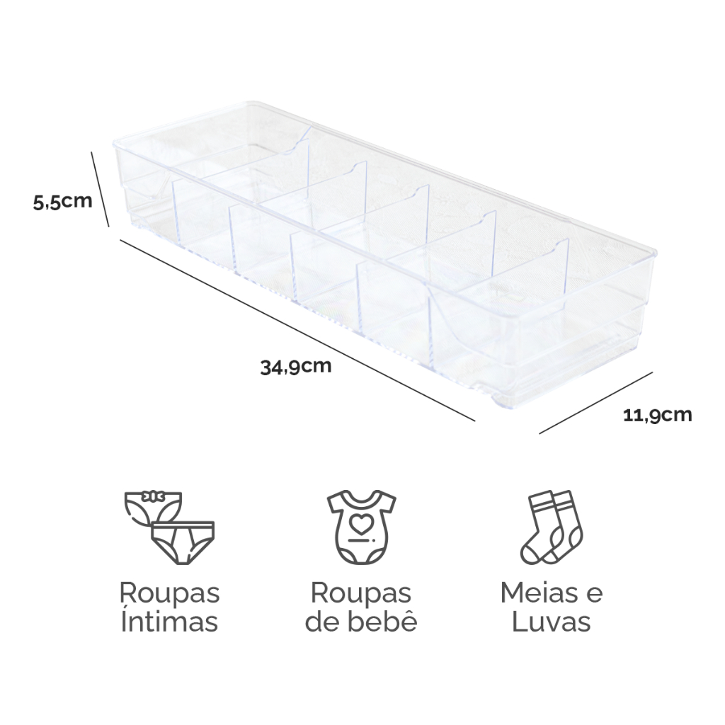 Kit 6 Colmeia Organizadora em Acrílico para Gavetas Calcinha Meia C/Divisória Roupinhas de bebe Body