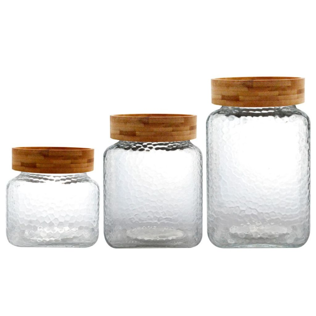 Pote De Vidro Com Tampa de Bambu Nature -1200/1650/2100mL