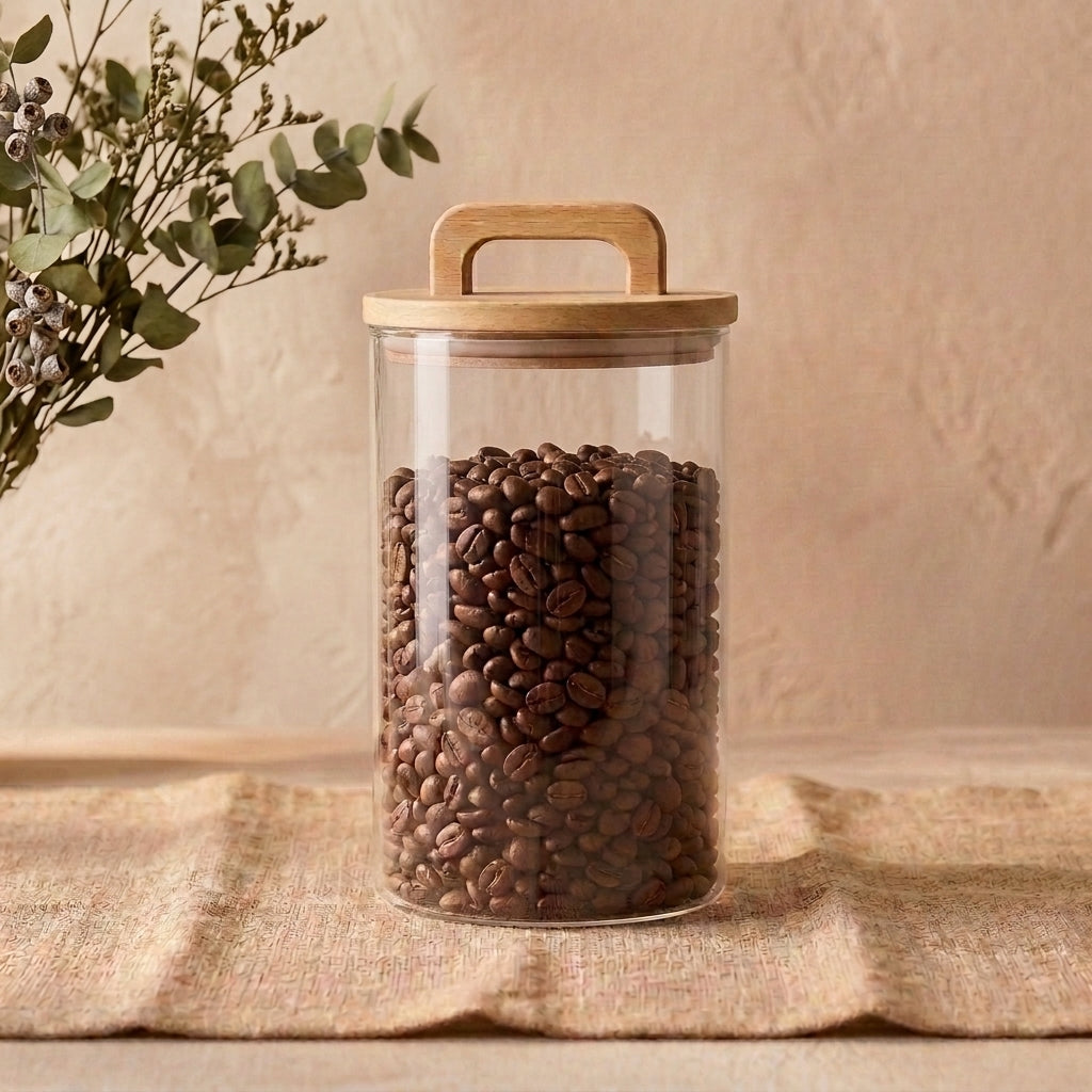Pote Hermético de Vidro com Alça de Bambu | Estilo e Praticidade