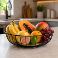 Fruteira de Metal Preto Cozinha Rustica de Ferro e Bambu Café da Manhã Multiuso Organiza Fruta