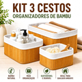 Kit 3 Cestos de Bambu com Forro — Organize de Verdade