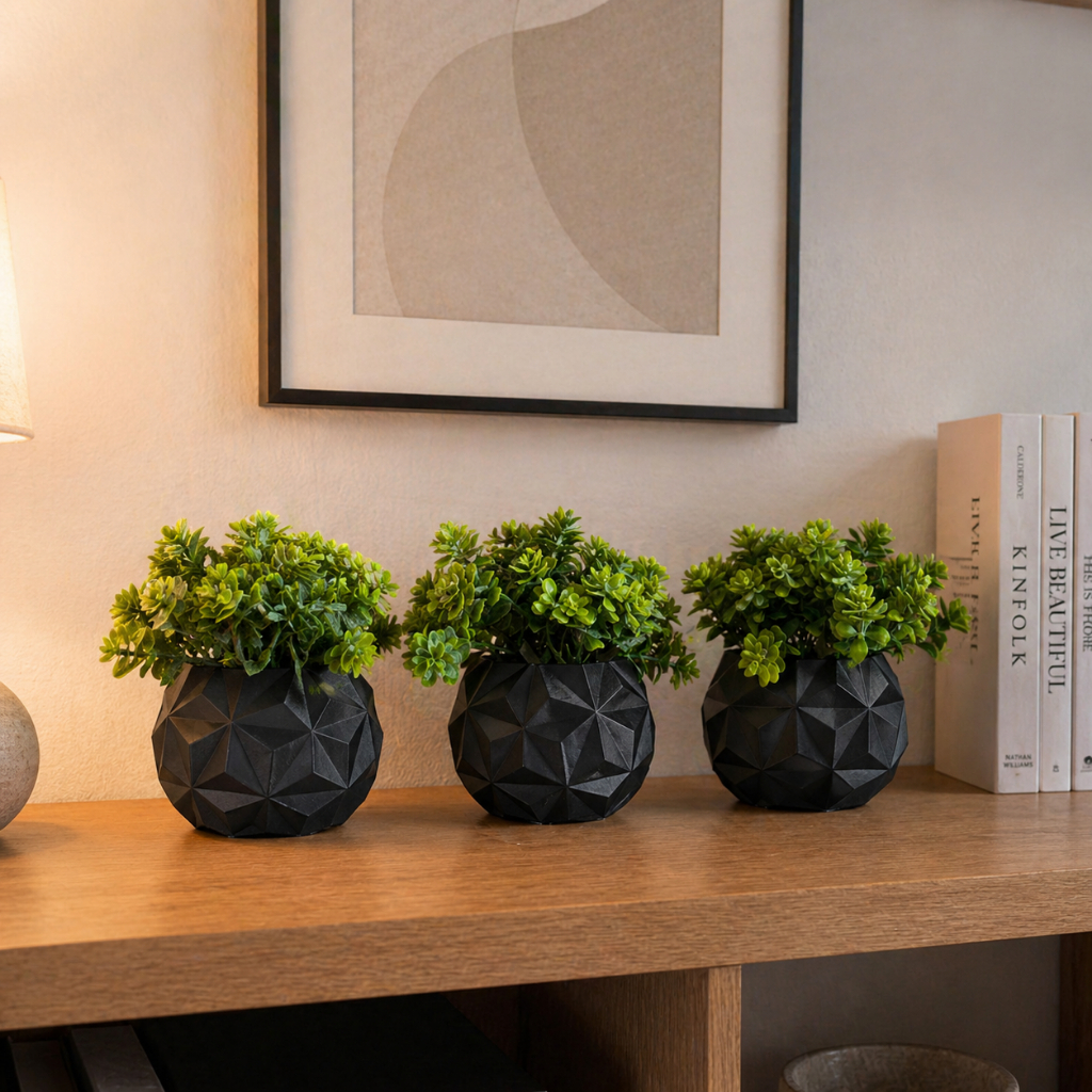 Kit 3 Vasos Cachepot Com Plantas Artificiais Para Decoração de Sala Banheiro Escritório Cozinha