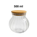 Baleiro Redondo 500/900 ML Tampa Bambu Pote De Vidro Canelado Para Doces E Mantimentos