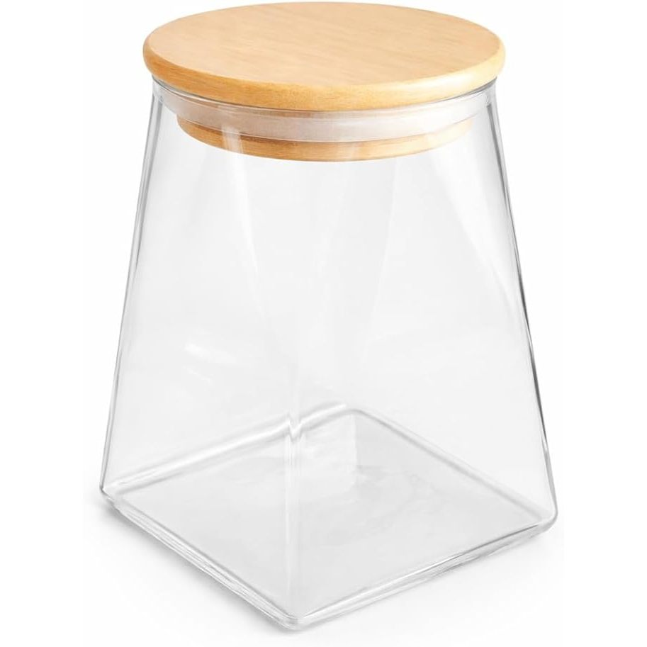 Jogo 2/3 Potes de Vidro Hermético Pirâmide Tampa Bambu 500ml - Organizador Luxo