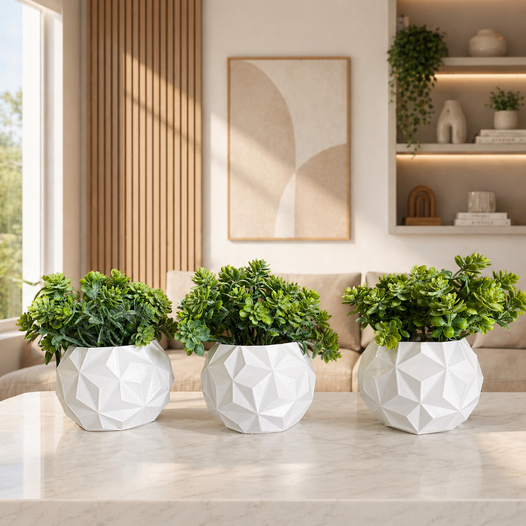 Kit 3 Vasos Cachepot Com Plantas Artificiais Para Decoração de Sala Banheiro Escritório Cozinha