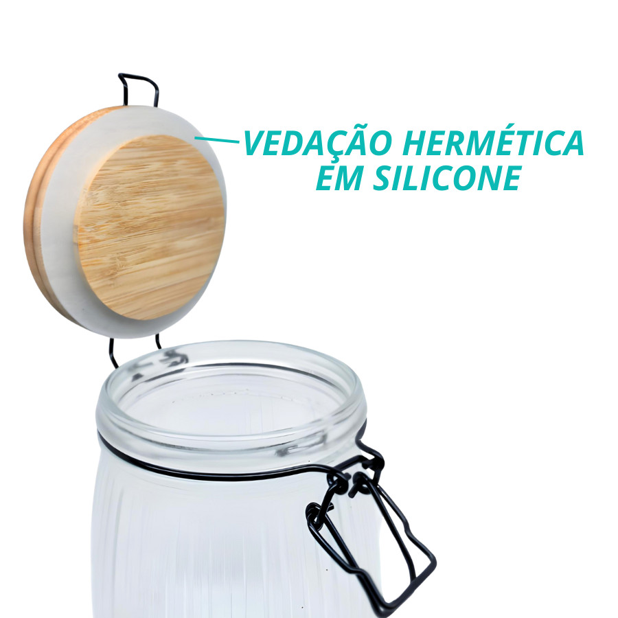 Pote Mantimento Vidro Hermético Versalhes Canelado Tampa Bambu 1,2l