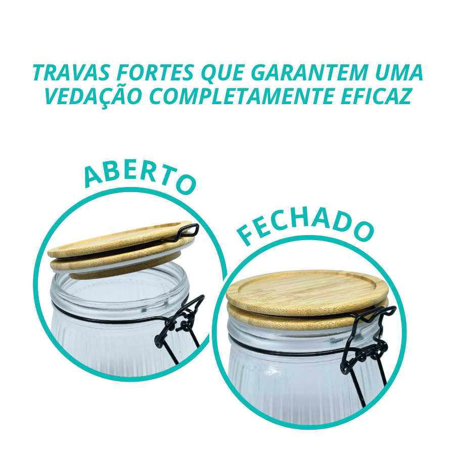 Pote Mantimento Vidro Hermético Versalhes Canelado Tampa Bambu 1,2l