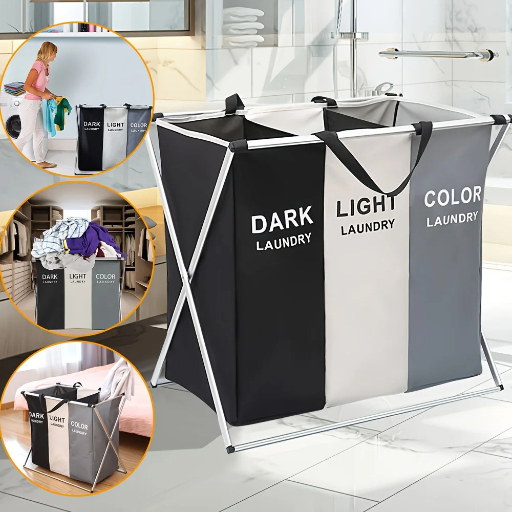 Cesto Roupa Suja cesto de roupa suja moderno Dobravel 3 Compartimentos Organizador Grande