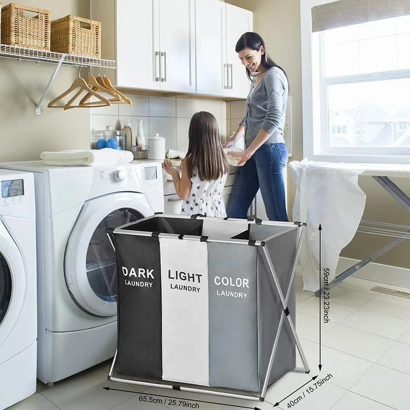 Cesto Roupa Suja cesto de roupa suja moderno Dobravel 3 Compartimentos Organizador Grande