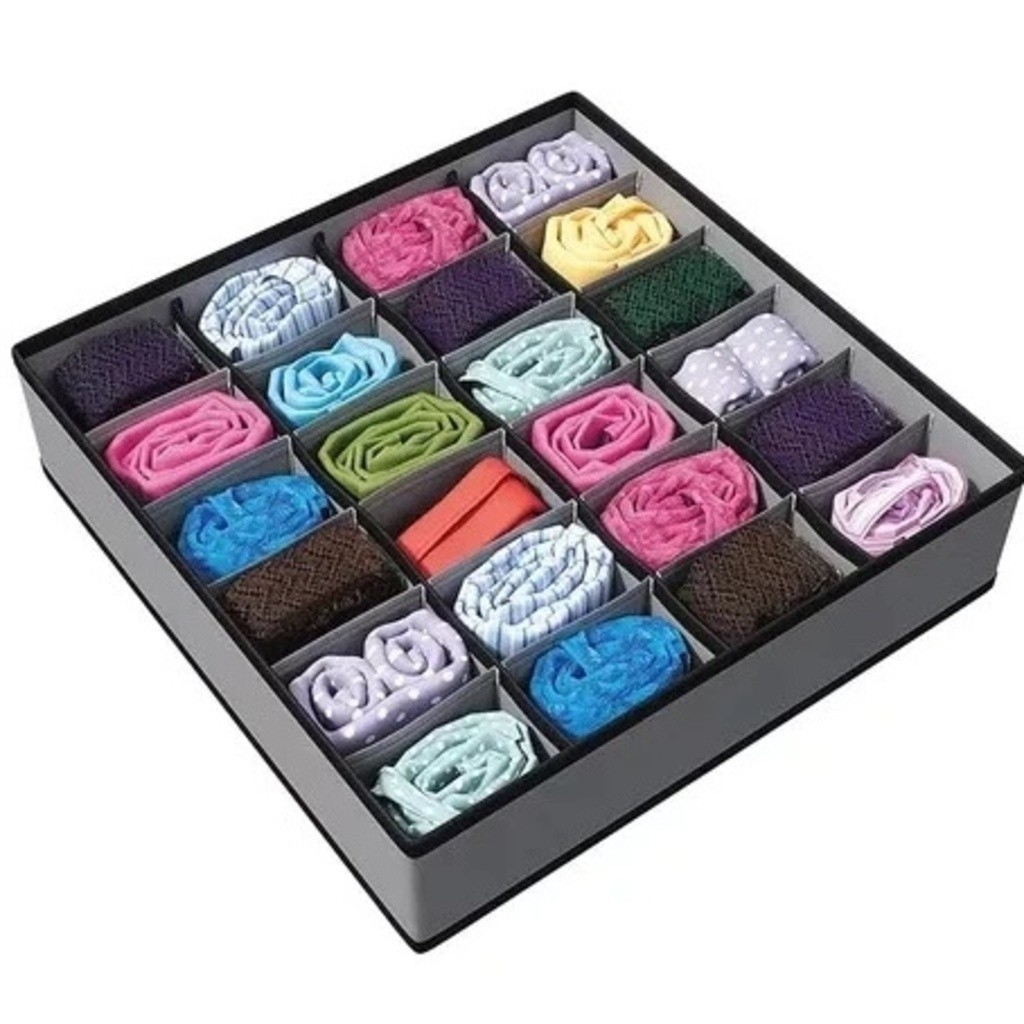 Organizador De Gaveta Dobrável Intimas Meias Cueca Calcinha 30X30X10CM Com 24 Possível Empilhar