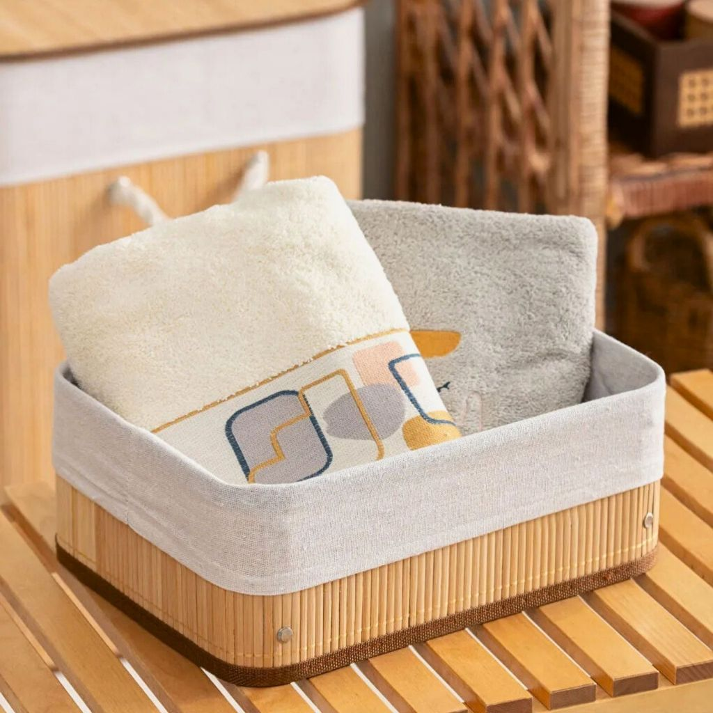 Kit 3 Cestos Organizadores de Bambu Multiuso com Forro