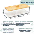 Caixa Organizadora de Acrílica com Tampa de Bambu 3 Divisórias Porta Saches de Chá e Joias