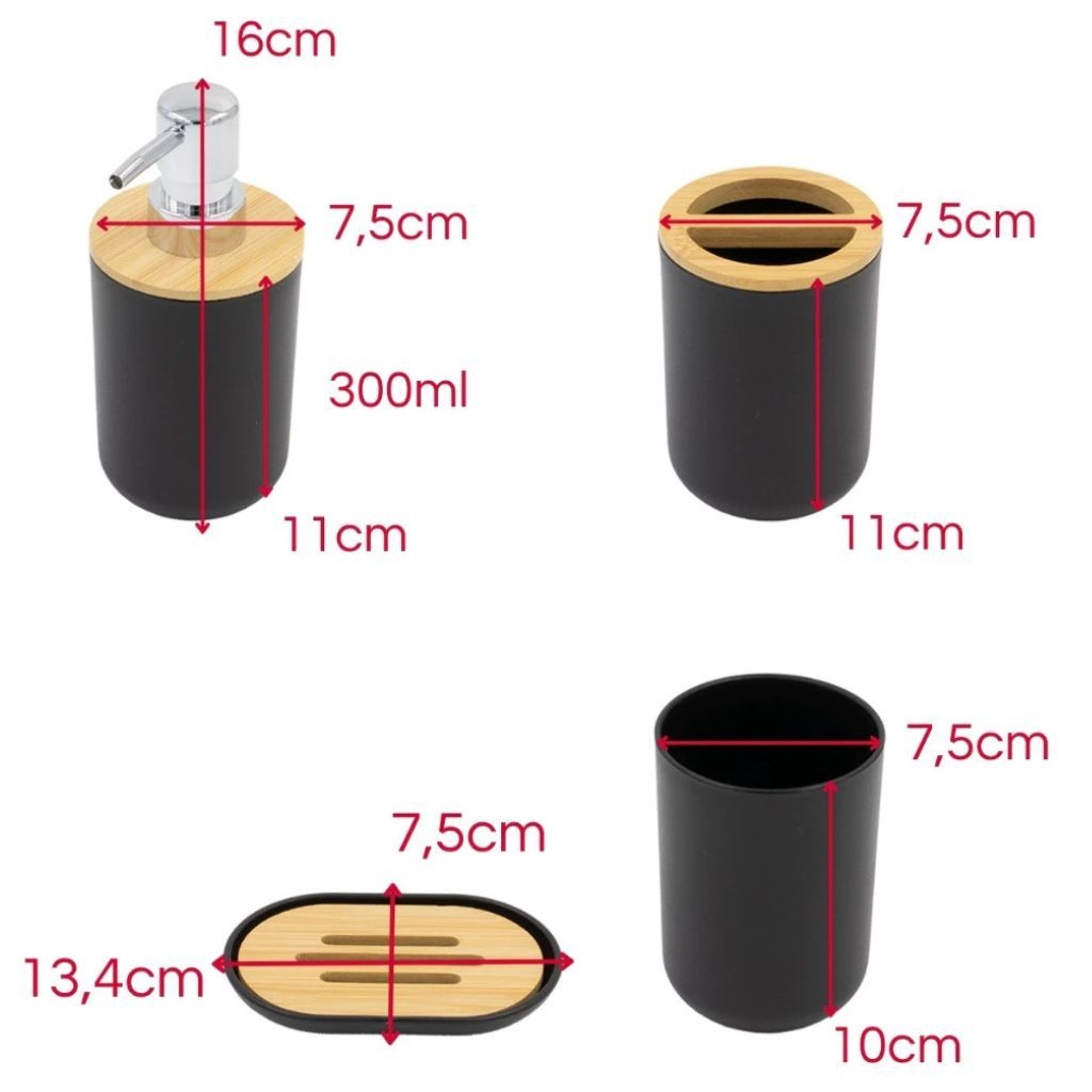 Dispenser de sabonete líquido 300 ml com bico dosador e tampa de bambu